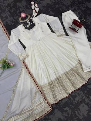 Off white chinon silk thread sequin anarkali suit 4