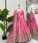 Pink chinon silk thread sequence anarkali suit