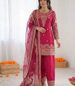 Pink crepe silk thread sequence farshi salwar suit