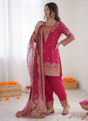 Pink crepe silk thread sequin farshi salwar suit 2