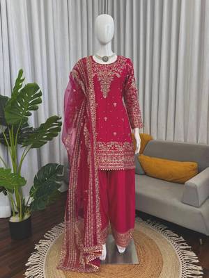 Pink crepe silk thread sequin farshi salwar suit 3