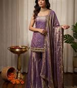 Lavender fendy silk thread with mirror work plazzo suit