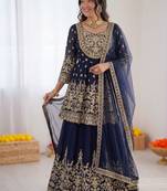 Blue georgette coding with sequence lehenga style suit