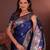 blue floral, zari woven faux kanjivaram saree with blouse