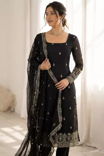 Black georgette thread with sequin salwar suit