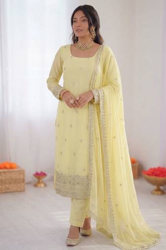 Cream georgette thread with sequence designer salwar suit