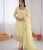 Cream georgette thread with sequence designer salwar suit
