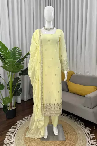 Cream georgette thread with sequin salwar suit