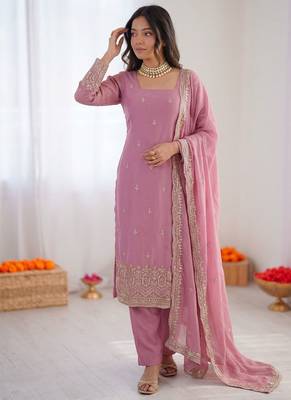 Pink georgette thread with sequin salwar suit 2