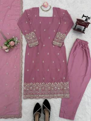Pink georgette thread with sequin salwar suit 3