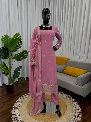 Pink georgette thread with sequin salwar suit 4