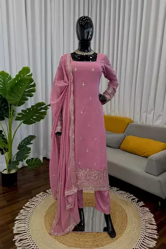 Pink georgette thread with sequin salwar suit