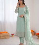 Sea green georgette thread with sequence designer salwar suit