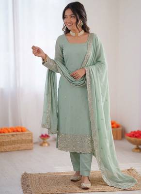 Sea green georgette thread with sequin salwar suit 2