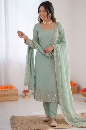 Sea green georgette thread with sequin salwar suit