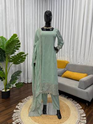 Sea green georgette thread with sequin salwar suit 3