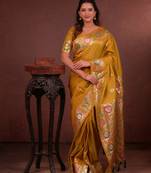 mustard floral, zari woven faux kanjivaram saree with blouse