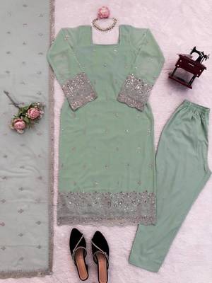 Sea green georgette thread with sequin salwar suit 4
