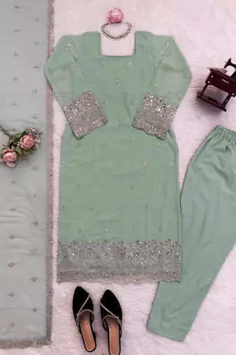 Sea green georgette thread with sequin salwar suit