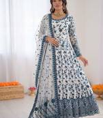 Off white georgette thread with sequence designer anarkali suit