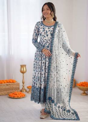 Off white georgette thread with sequin anarkali suit 2