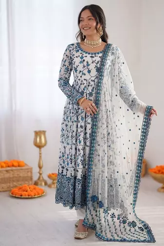 Off white georgette thread with sequin anarkali suit