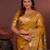 mustard floral, zari woven faux kanjivaram saree with blouse