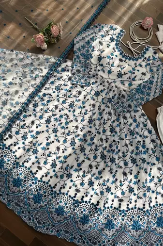 Off white georgette thread with sequin anarkali suit