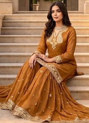 Beige chnaderi silk thread with sequin palazzo suit 2