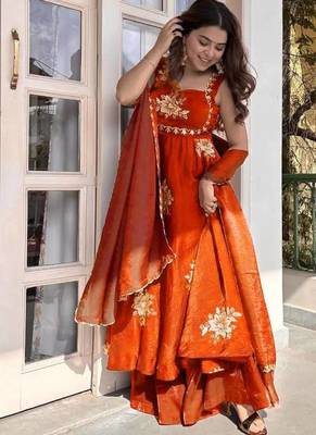 Orange fendy silk thread sequin plazzo suit 1
