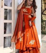Orange fendy silk thread sequence plazzo suit