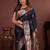 navy blue floral, zari woven faux kanjivaram saree with blouse
