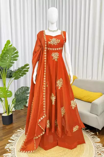 Orange fendy silk thread sequin plazzo suit