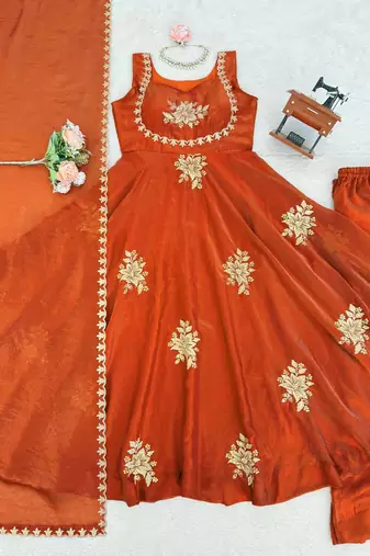 Orange fendy silk thread sequin plazzo suit