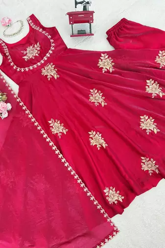 Pink fendy silk thread sequin plazzo suit