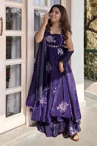 Violet fendy silk thread sequin plazzo suit