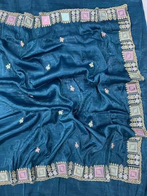 blue color Embroidery and Cuteork Border Work Silk Saree.. 2