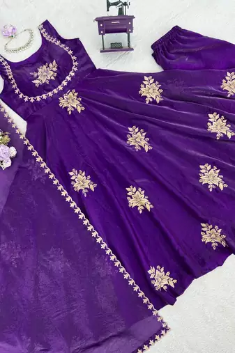 Violet fendy silk thread sequin plazzo suit