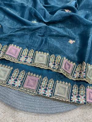 blue color Embroidery and Cuteork Border Work Silk Saree.. 3