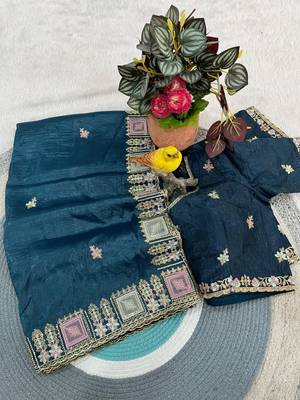 blue color Embroidery and Cuteork Border Work Silk Saree.. 1
