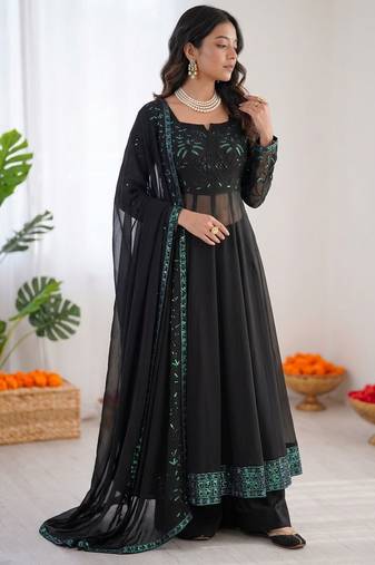 Black georgette thread sequence plazzo suit