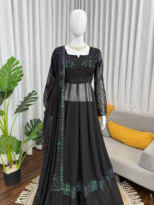 Black georgette thread sequin palazzo suit 2