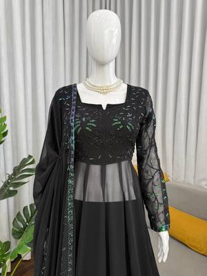 Black georgette thread sequin palazzo suit 4