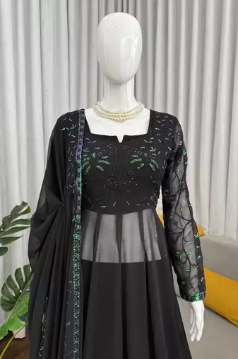 Black georgette thread sequin palazzo suit