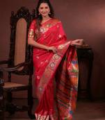 pink floral, zari woven faux kanjivaram saree with blouse