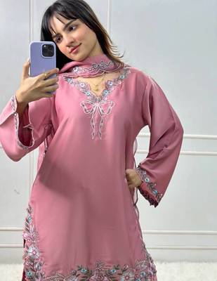 Light pink crepe silk thread sequence farshi salwar suit 1