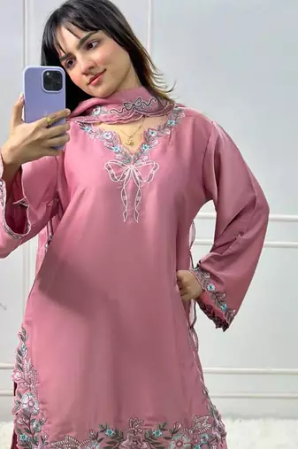 Light pink crepe silk thread sequence farshi salwar suit