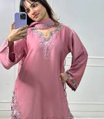 Light pink crepe silk thread sequence farshi salwar suit