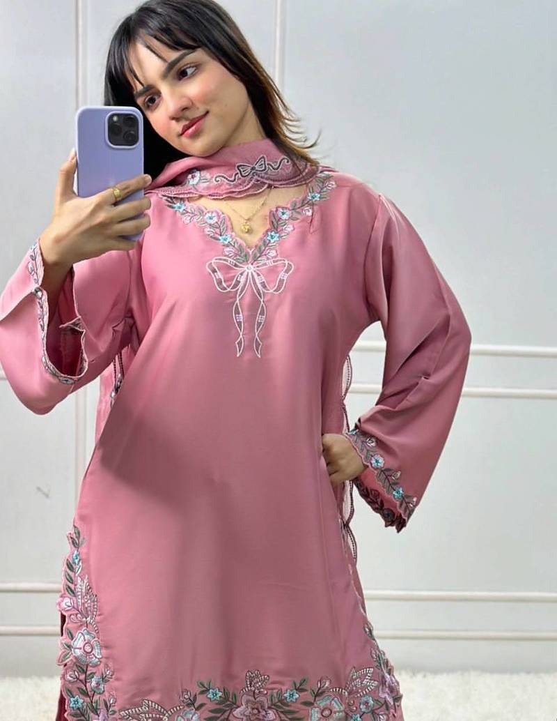 Light pink crepe silk thread sequence farshi salwar suit