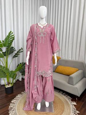 Light pink crepe silk thread sequence farshi salwar suit 3